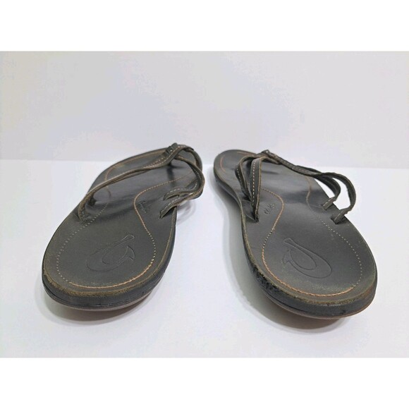 Olukai Womens Size 8 “U’i” Sahara Black Leather Double Strap Sandal Flip Flops - Picture 3 of 6